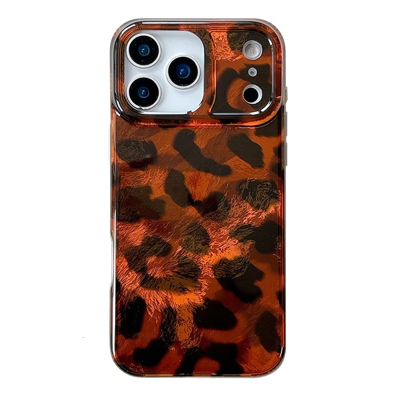 Retro Blue Brown Leopard Print Phone Case iPhone 17 Pro Max Suitable for Apple 16/15 Pro All-Inclusive Double-Layer Hard Protective Case