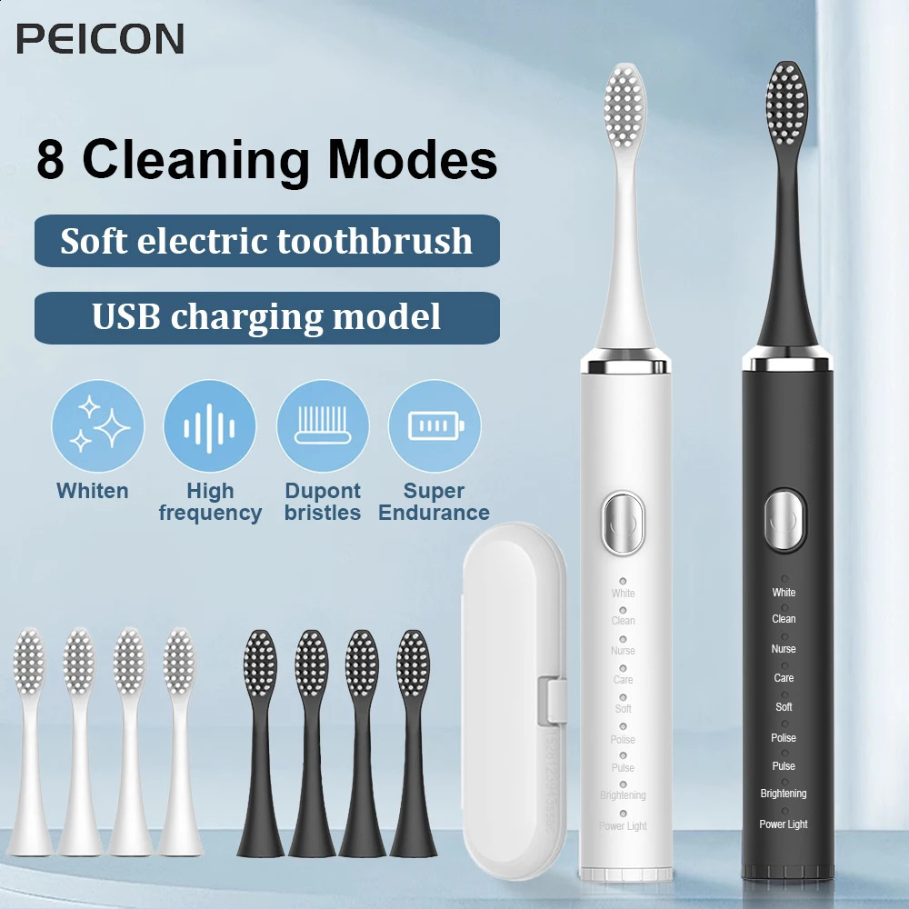 Electric Toothbrush Rechargeable Sonic Toothbrush High Vibration Dental Tooth Whitening Cleaner Electric Brushes for Teeth 250428