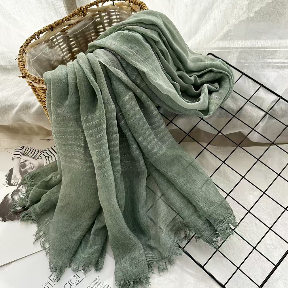T579 scarf spring cotton scarf women's solid color dirty dyed sequined headscarf rectangular gauze scarf