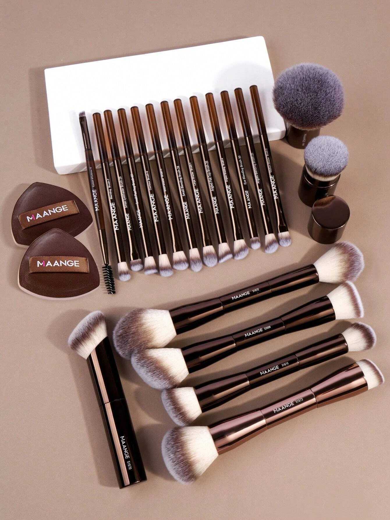 22pcs Professional Makeup Tools Set With Velvet Bag20pcs Soft Long Aluminum Tube Makeup Brush Set2pcs Powder Puffs Accessories X251128