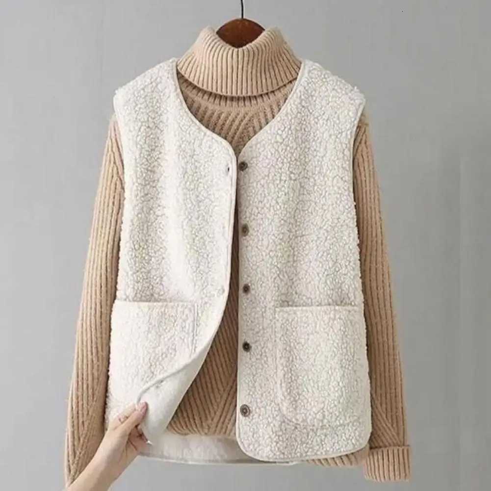 Womens Teddy Fleece Vest Autumn Thin Vest Sleeveless Coat Plain Plush Vests Short Jacket Loose Fleece Vest Women OutwearT251128