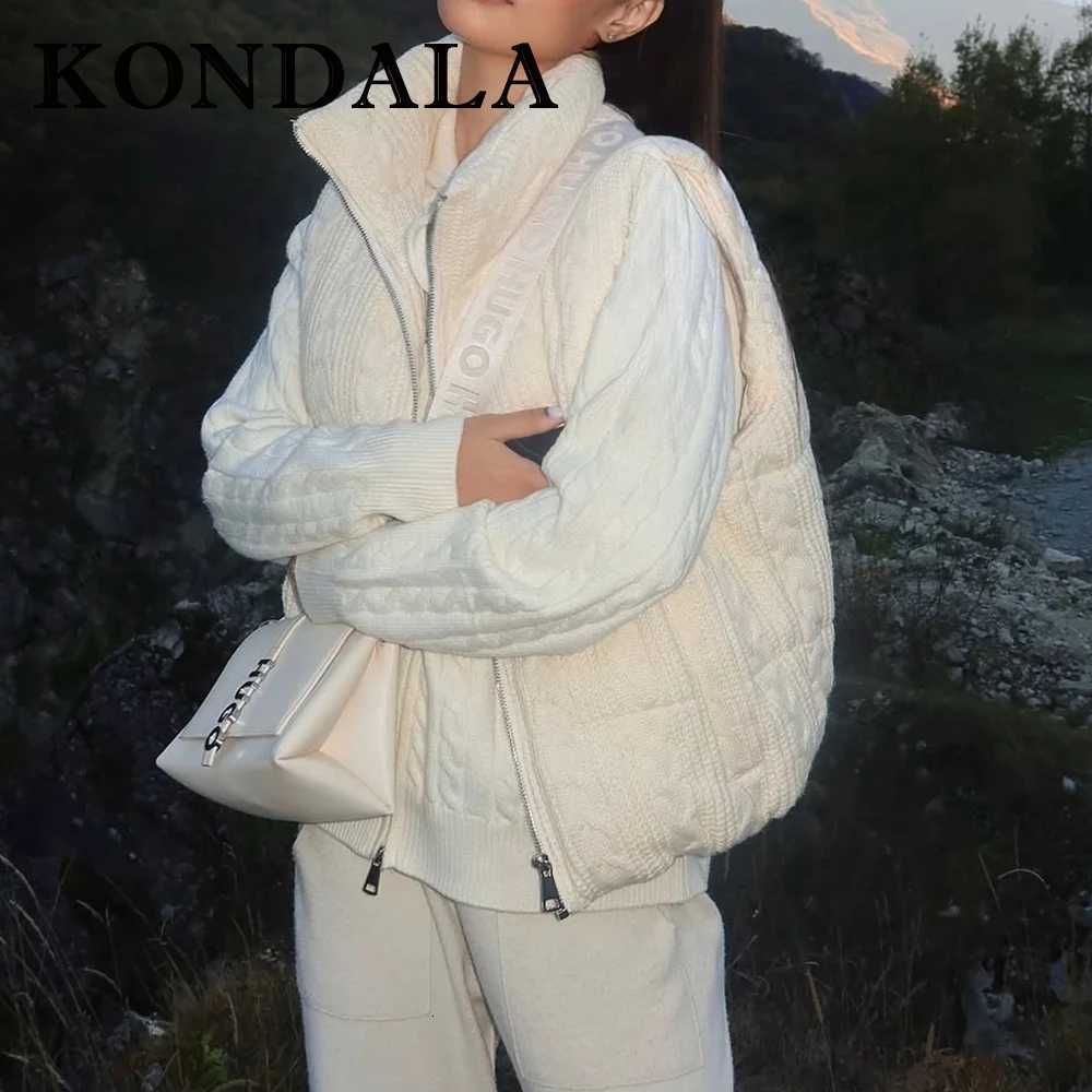 KONDALA Fashion 2025 Winter Solid Cotton Vest Knit Zipper Streetwear Turtleneck Pockets Sleeveless Jacket Casual Chic OutwearT251128