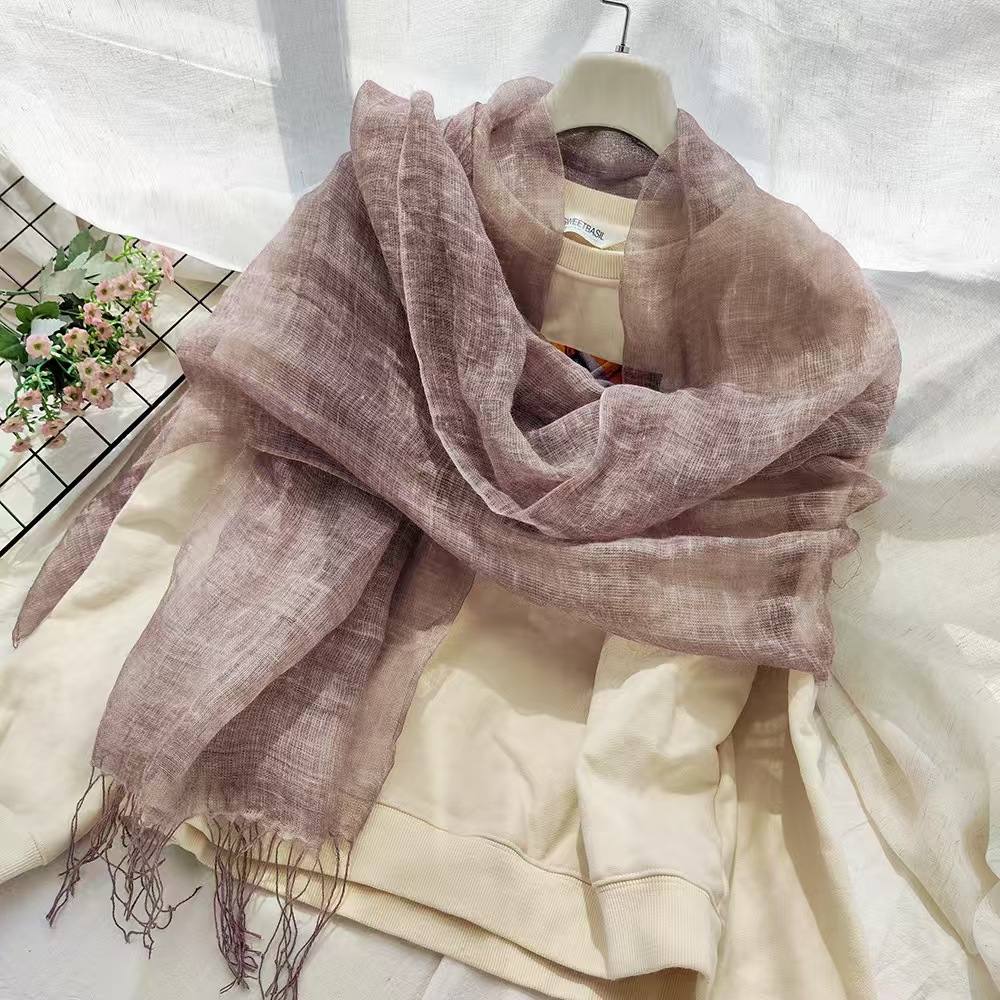T580 linen scarf female summer solid color cotton and linen scarf literary dirty dyed thin shawl silk scarf
