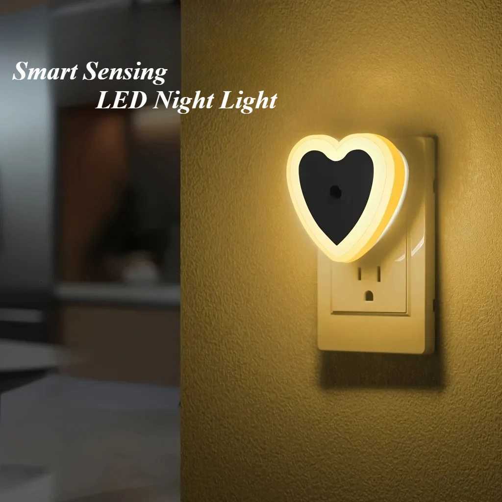 LED Mini Night Light EU/US Plug Light Sensor Heart Shape Nights Lamp For Kids Room Bedroom Bedside Aisle Corridor 110V 240V M251128
