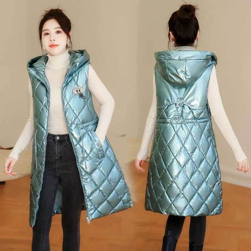 New Winter Sleeveless Jacket Coat Women Down Cotton Vest Hooded Long Autumn Female Solid Fashion Waistcoat Slim Outwear ZipperT251128