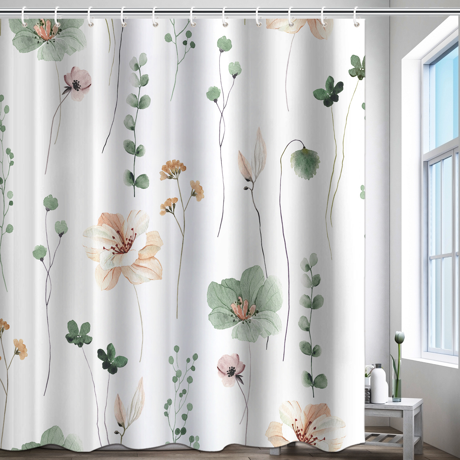 YL-37830 Floral and Leaf Polyester 3D Digital Printed Shower Curtain - Waterproof and Mildew-proof Shower Bathroom Partition Curtain
