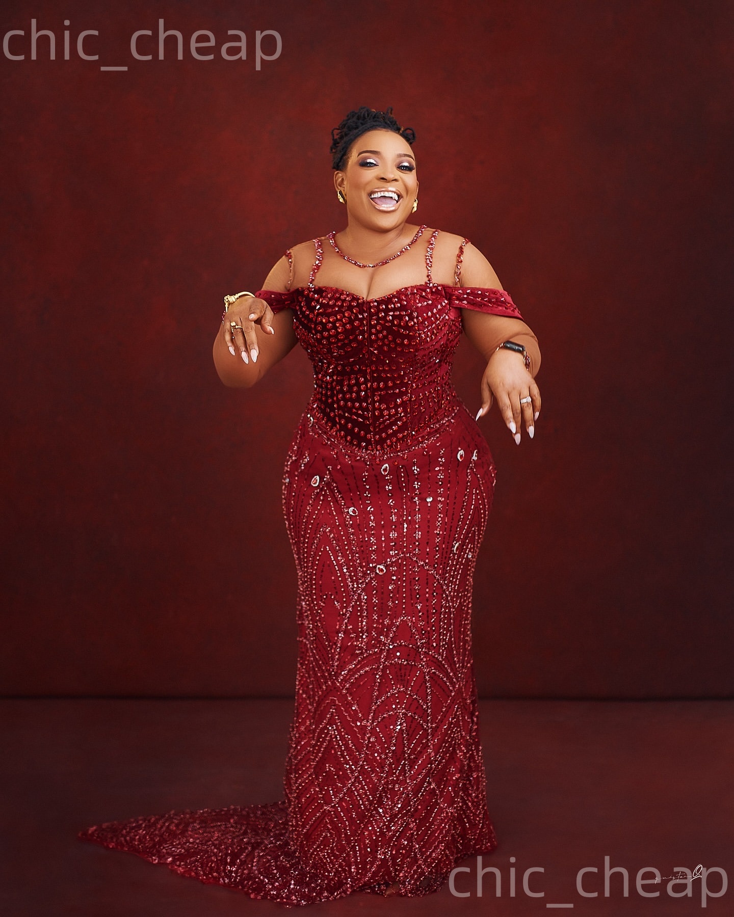 Aso Ebi Dark Red Mermaid Prom Dresses 2026 Sheer Neck Crystals Sequined Evening Formal Party Second Birthday Engagement Gowns Plus Size Dress For Spec