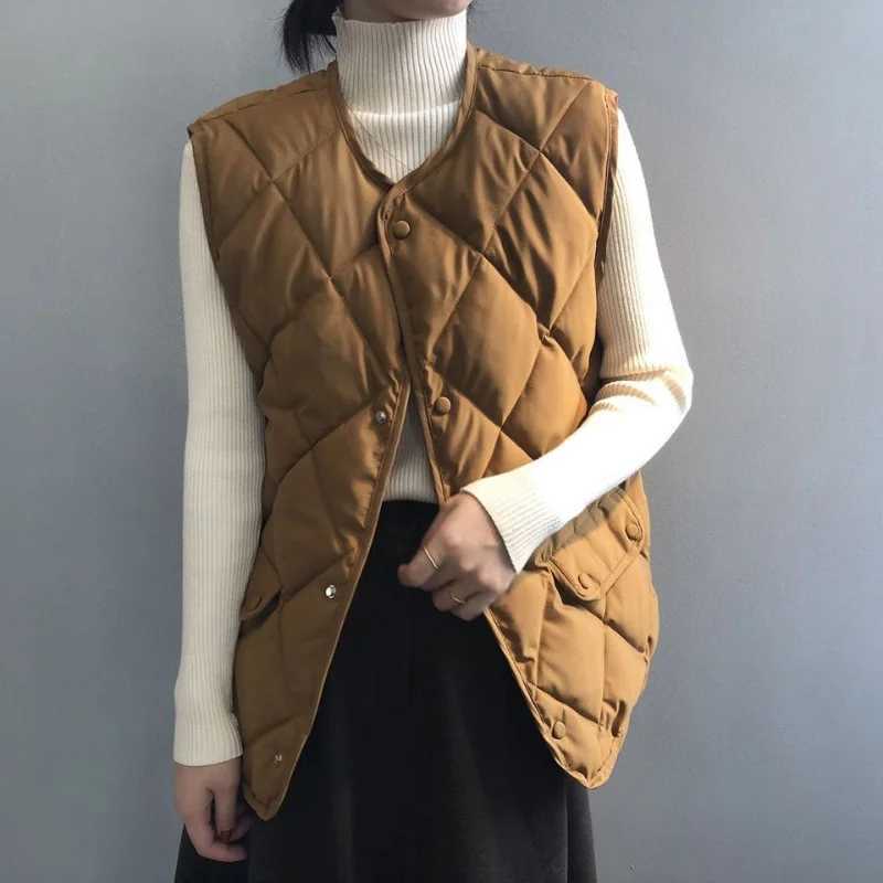 Women Autumn Winter Quilted Cotton Vest Sleeveless O-neck Loose Padded Waistvest Single Breasted Casual Ultralight Portable VestT251128