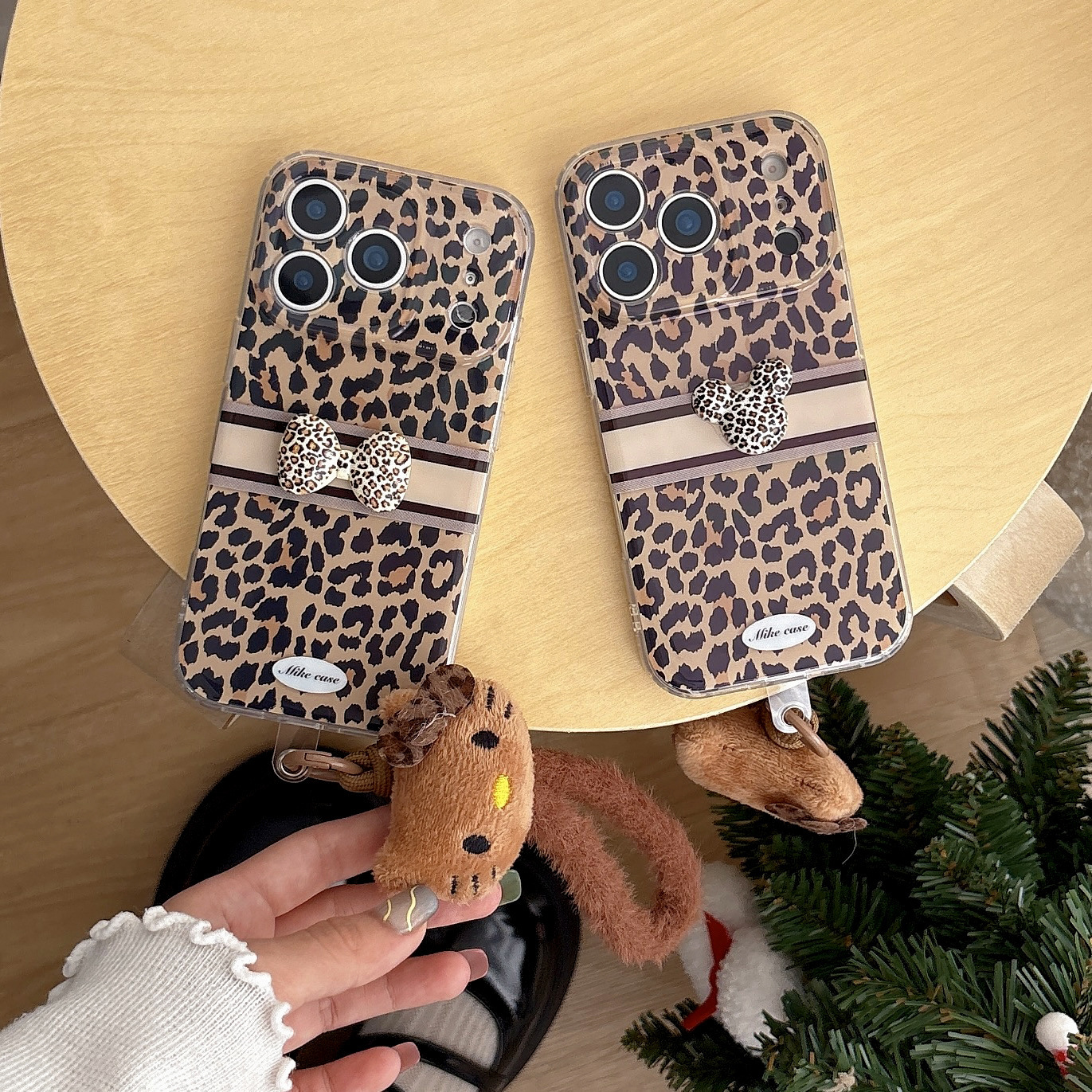 Leopard Print Bow Phone Case iPhone 17 Pro Max Compatible with Apple 16/15 Doll Lanyard Protective Case