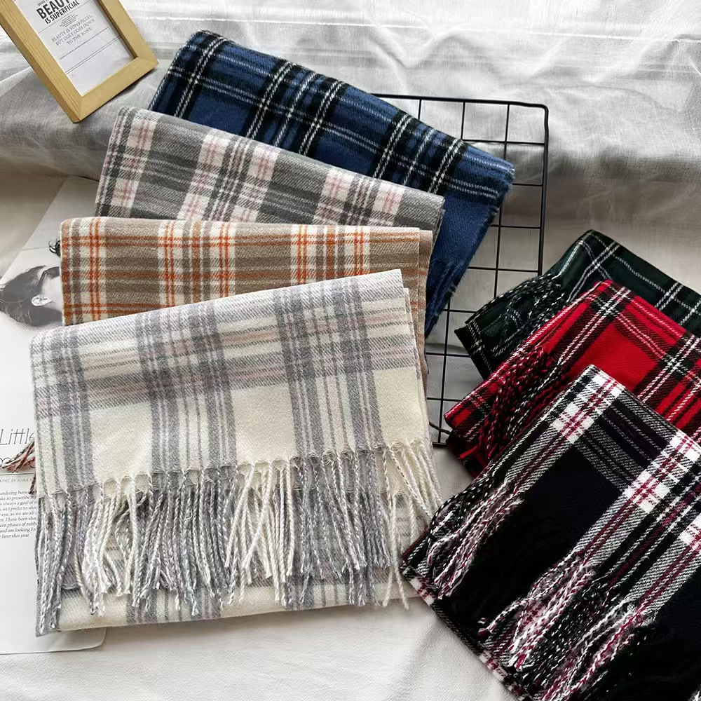 T577 plaid cashmere scarf female winter warm tassel shawl versatile high-end student neck scarf