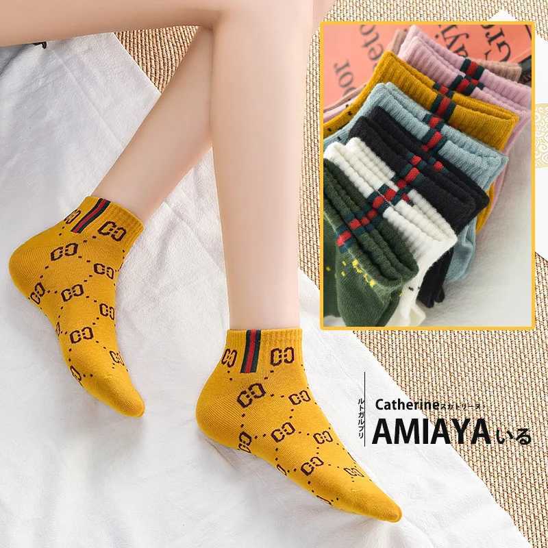 7 pairs of spring and summer college style socks womens ins trend boat socks trendy brand letter womens socks size 37-44 J251128
