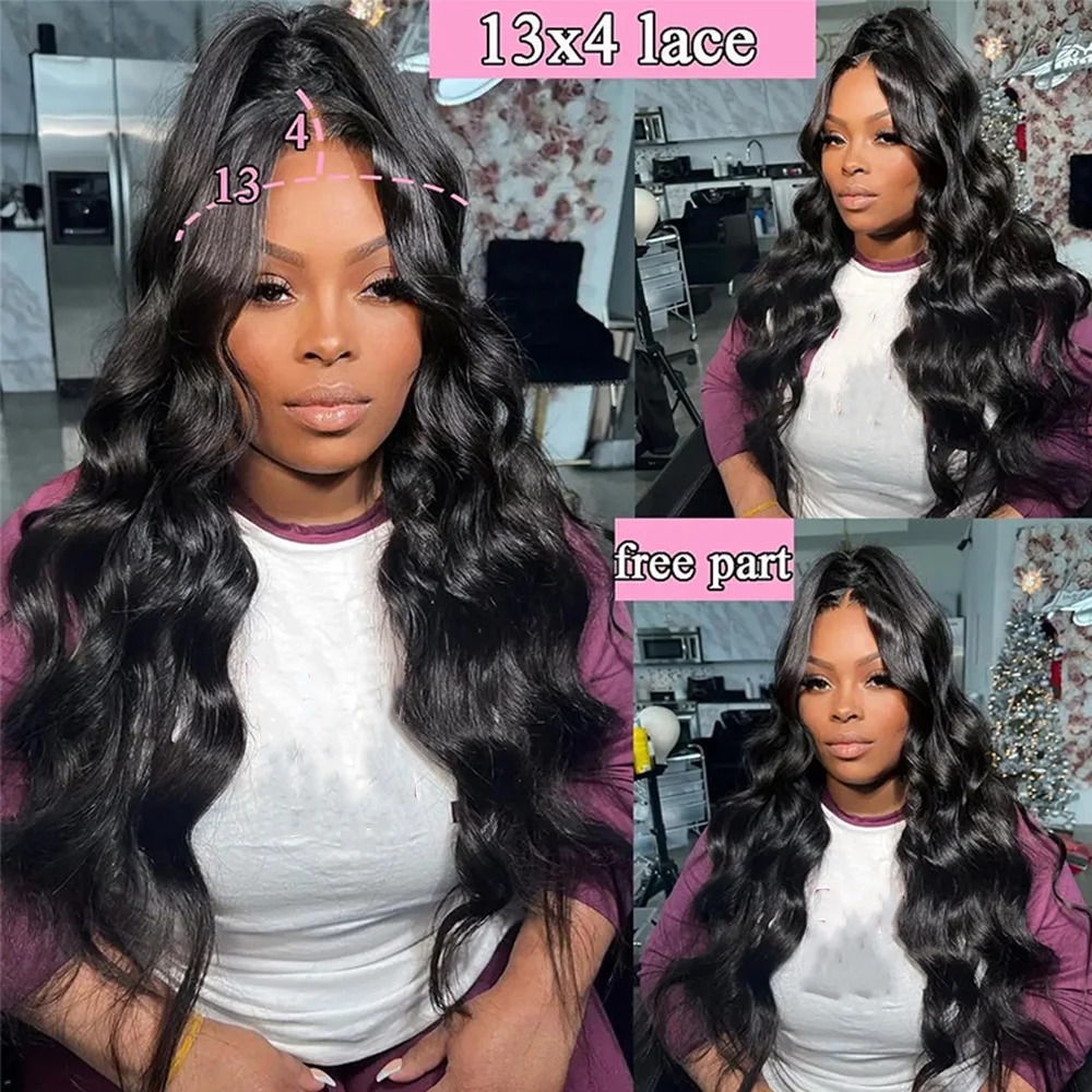 Glueless Body Wave Human Hair Long Wigs 200 Density 13x6 Lace Front Human Hair Glueless Wigs Black Natural 360 Lace Wig 13 x 6 To Wear