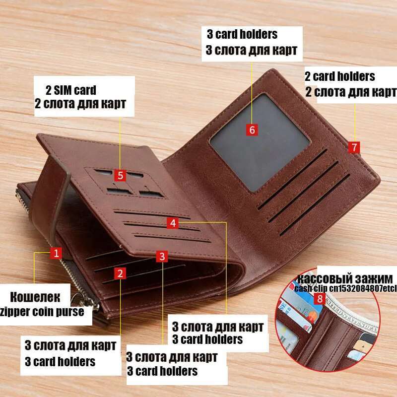 Leather Men's Wallet Short RFID Card Holder For Men Zipper Coin Purse Portable Male Wallets Billfold