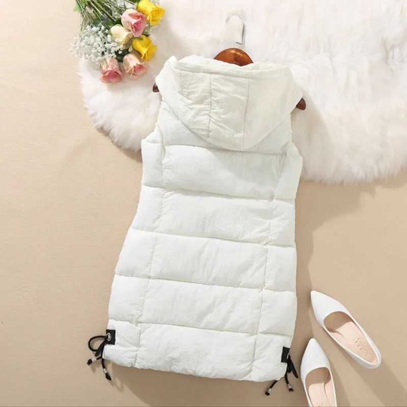 Womens Thick Warm Down Cotton-Padded Waistcoat Sleeveless Vest Long Hooded Vest Korean Loose Jacket Outwear Autumn WinterT251128