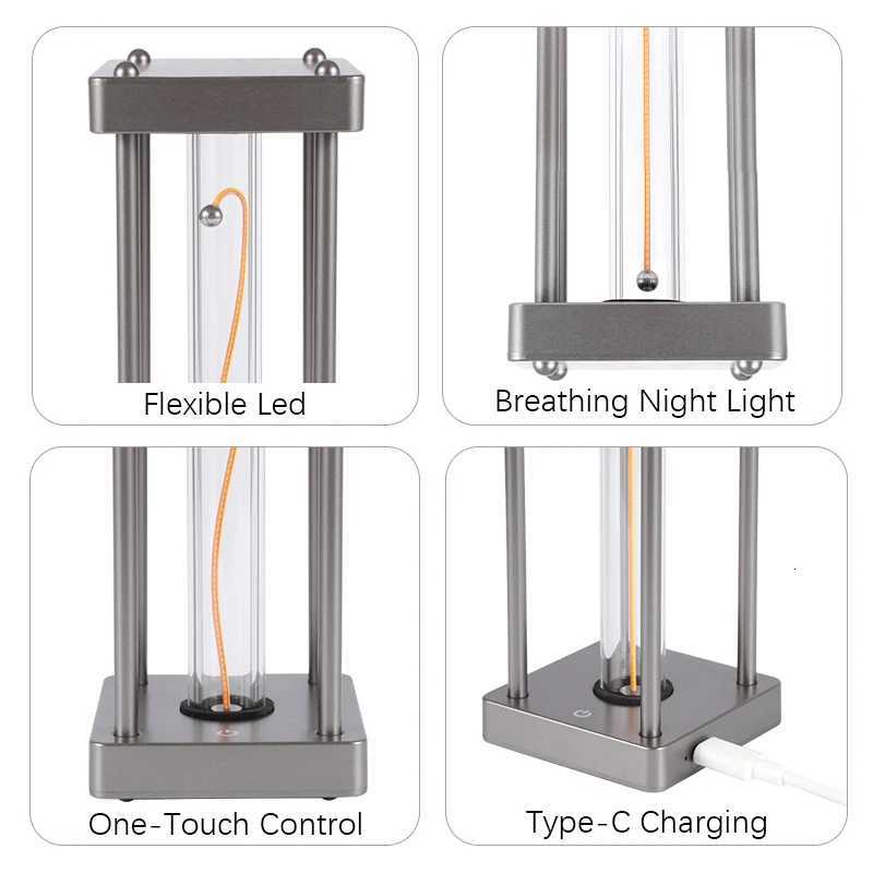 LED Touch Switch Square Quantum Night Light Square Wire Table Lamp Bedroom Bedside Study Reading Eye Care Type-C Decor M251128