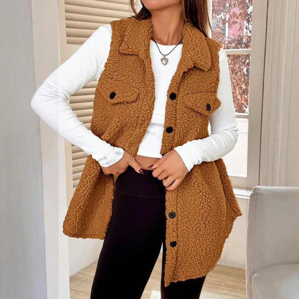 Women Polyester Vest Jacket Skin-friendly Women Vest Cozy Sherpa Vest for Women Oversized Fuzzy Fleece Jacket with Button DownT251128