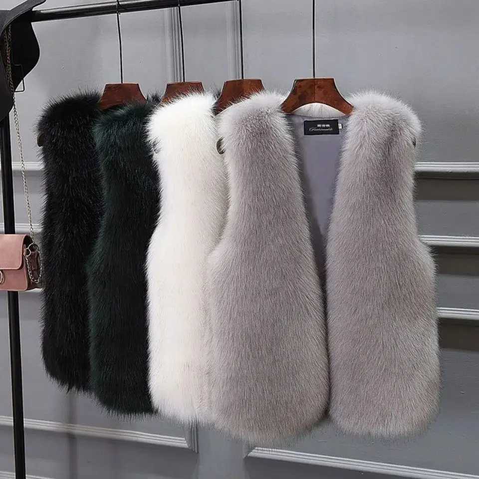 Women Fur Vest 2024 Autumn Female Waistcoat Faux Fox Fur Coat Women Warm White Black Gray Jacket Large Size 3XL Sleeveless CoatT251128