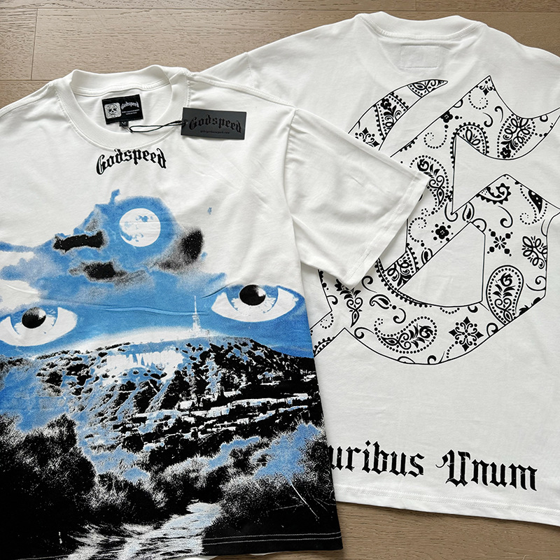 Statue Printed GOD SPEED Black Short Sleeve High Street Round Neck Pure Cotton Godspeed T-shirts