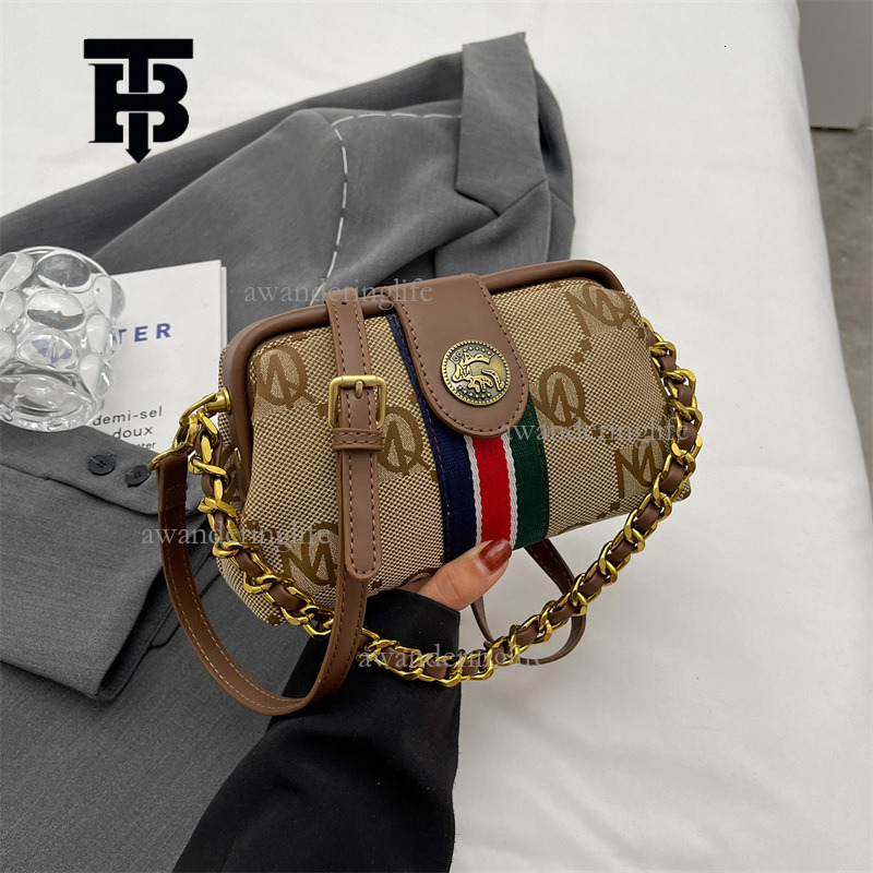 TB BHULAMTE Designer 2025 Alphabet Logo Shoulder Bag Luxury Fashion Chain Mini Splicing Flower Handbag Striped Small Square Bag Crossbody Bag Elegant 