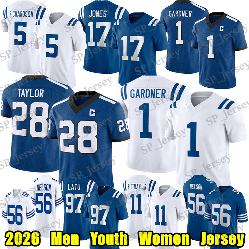#84 Tyler Warren Football Jersey #28 Jonathan Taylor Sauce Gardner Anthony Richardson Daniel Jones Quenton Nelson Nick Cross Downs Peyton Manning Laiatu Latu jerseys