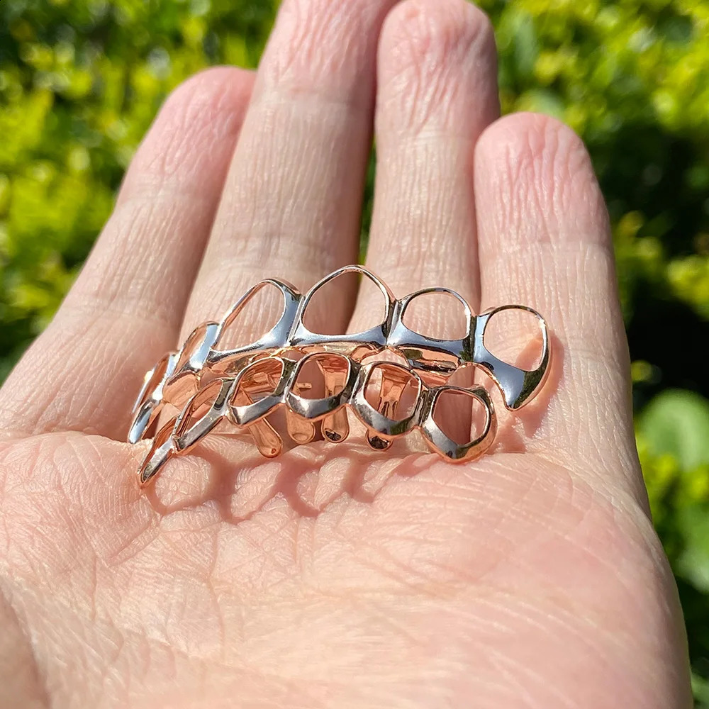 RACHELZ Fashion 6/6 Full Hollow Teeth 14K Gold Plated Tooth Caps Decor Braces Fangs Dental Grills For Men Women Jewelry 250427