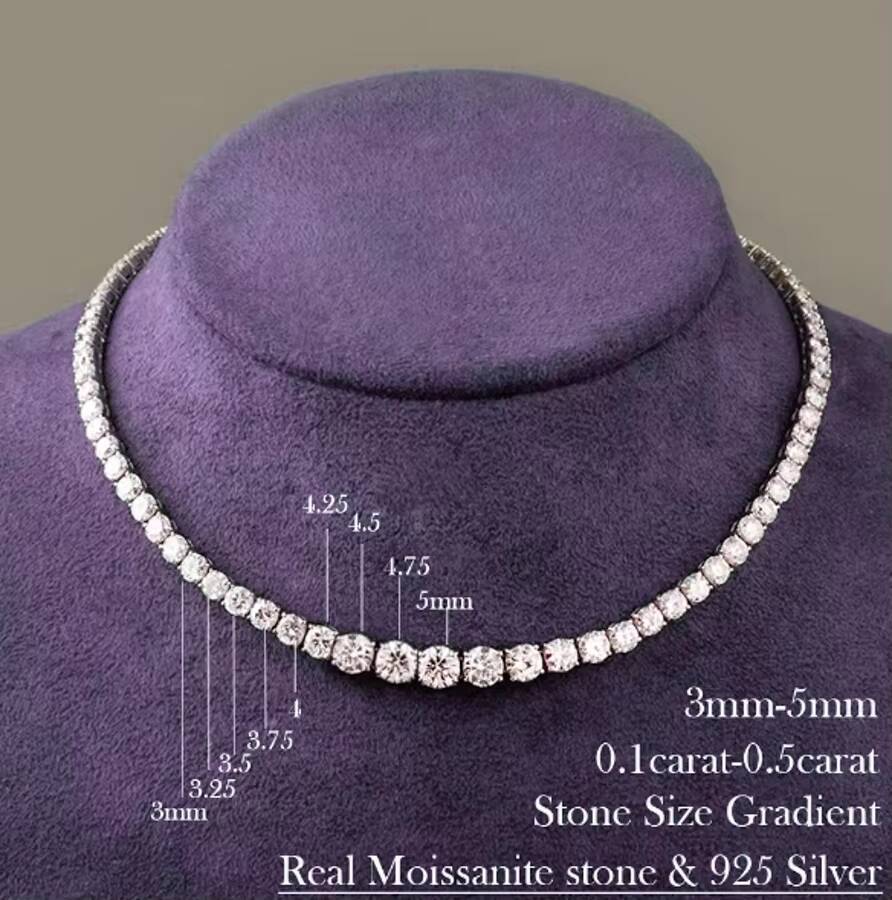 Fine Jewelry Hip Hop Iced Out 3mm to 5mm D Color White VVS Moissanite Tennis Chain Necklace 925 Sterling Silver Women Men Gift