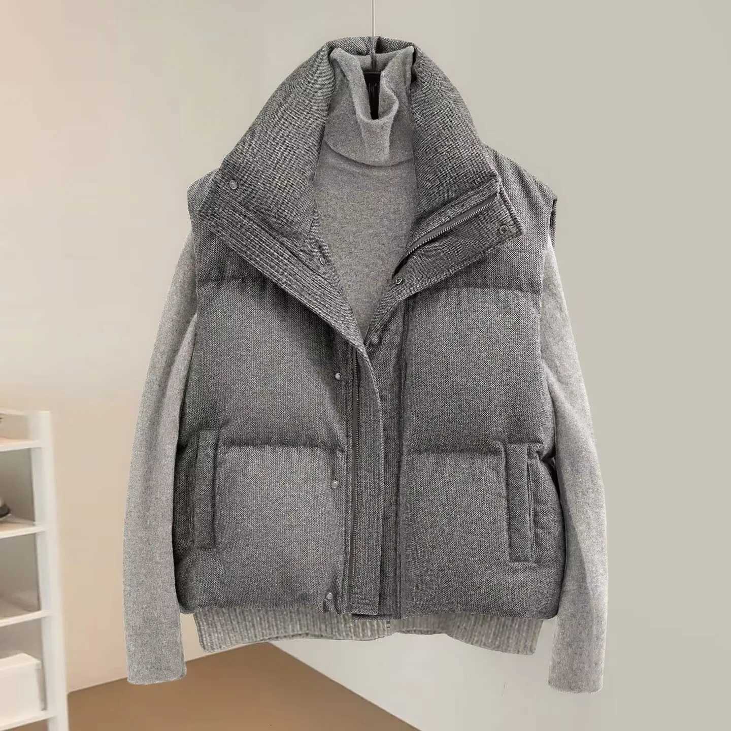 Korea Chic Streetwear Personalized Vest Short Parkas Casual Elegant Coat Advanced High Street All-match Women Jacket 2025T251128