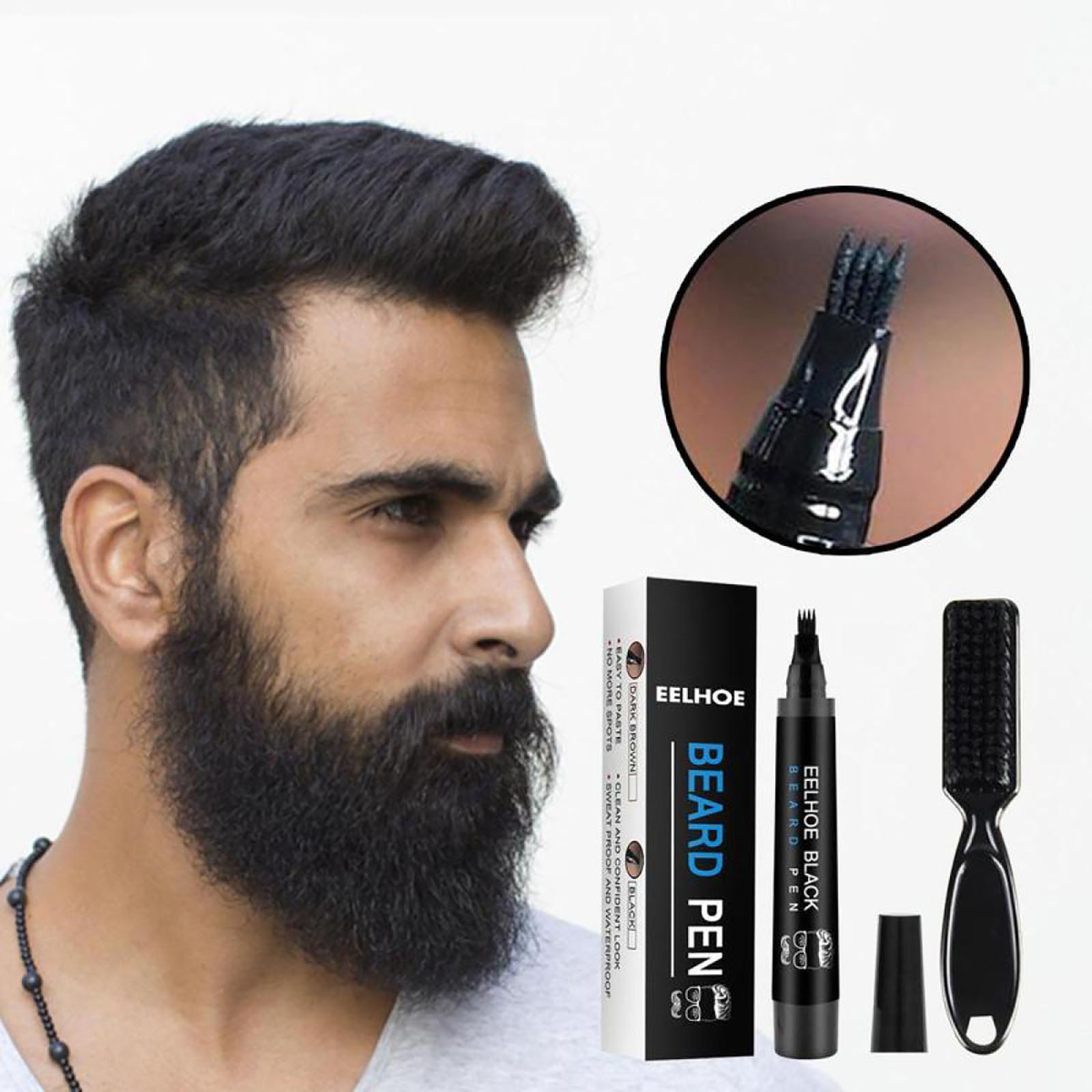 EELHOE Beard Filling Pen Kit for Men Professional Shaping Pen with Brush Waterproof Oil Wax Base Easy Application Daily Use Father's Day Birthday