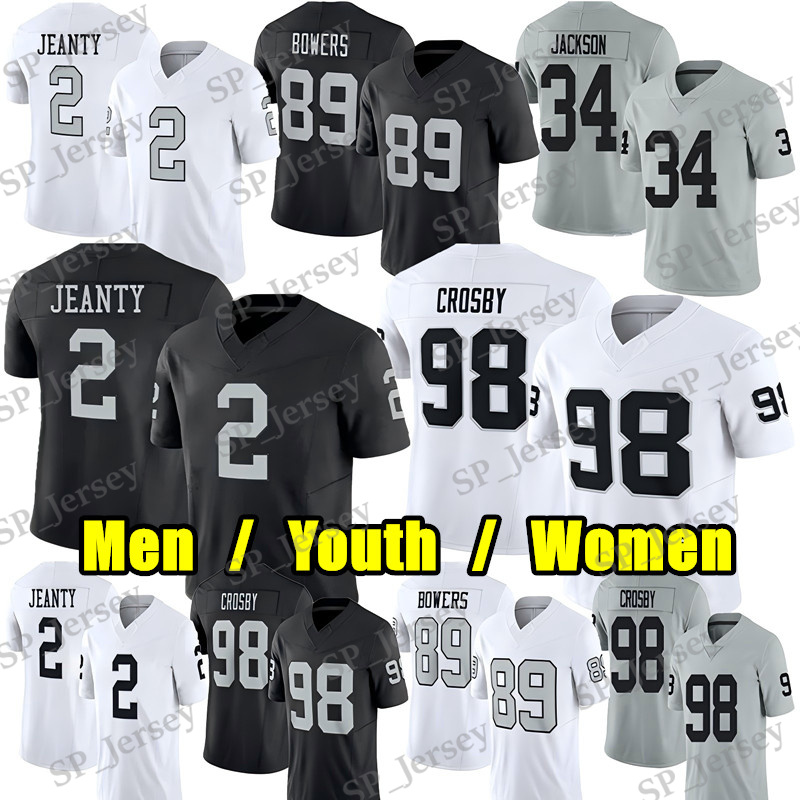 #98 Maxx Crosby Football Jersey #2 Ashton Jeanty Brock Bowers Geno Smith Bo Jackson Howie Long Daniel Carlson Zamir White O'Connell Bech Ken Stabler Jeremy Chinn jerseys