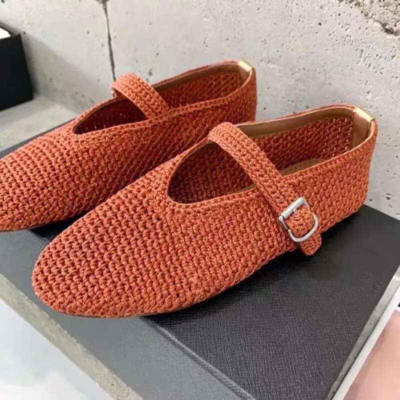 Early Spring Breathable Runway Style Flat Ballet Shoes For Women, Retro And Fashionable, Fly Woven Sne-piece Strap Single Shoes,