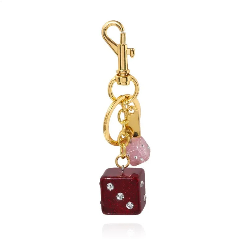 Fashion Red Dice Resin Diamond Studded Keychain Student Ladies Jewelry Bag Gift Pendant Keyring Accessories Storage Pendant 250428