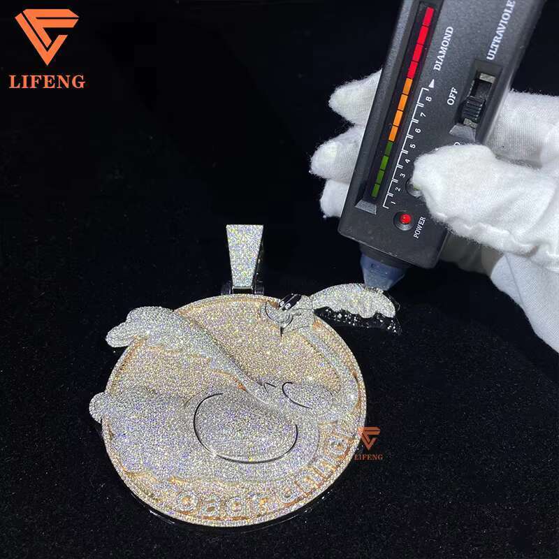 Road running circle pendant rose gold cartoon design pure sier solid back VVS moissanite men's jewelry
