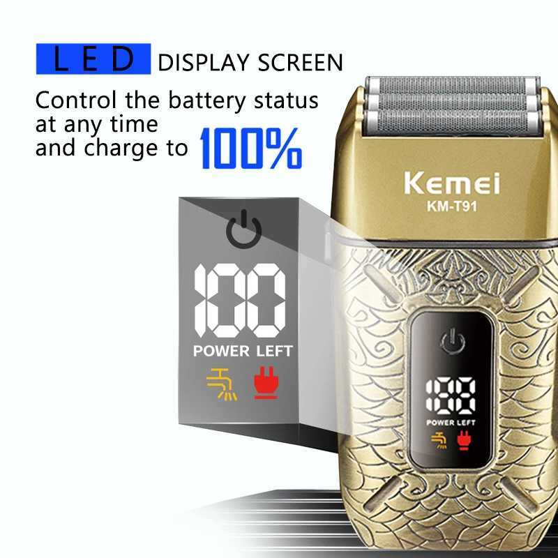 Kemei Electric Triple Blades Razor Rechargeable Barber Foil Shavers Professional Cordless Bald Head Shaving Machine Men KM-T91 C251128