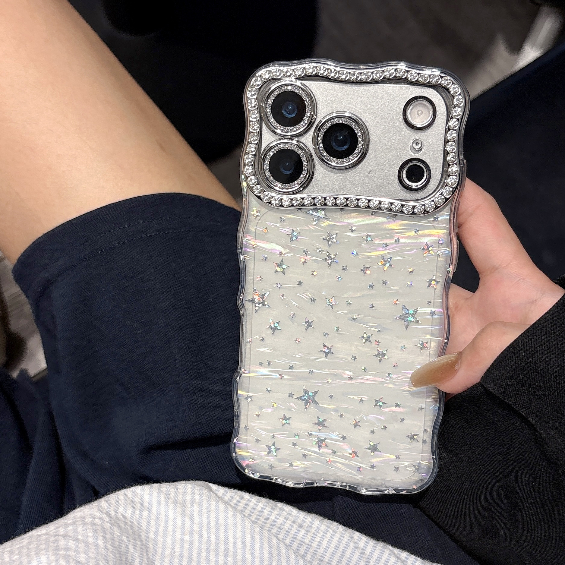 Twisted Edge Laser Heart Star iPhone 17 Pro Max Phone Case Compatible with Apple 16 Dot Protective Case