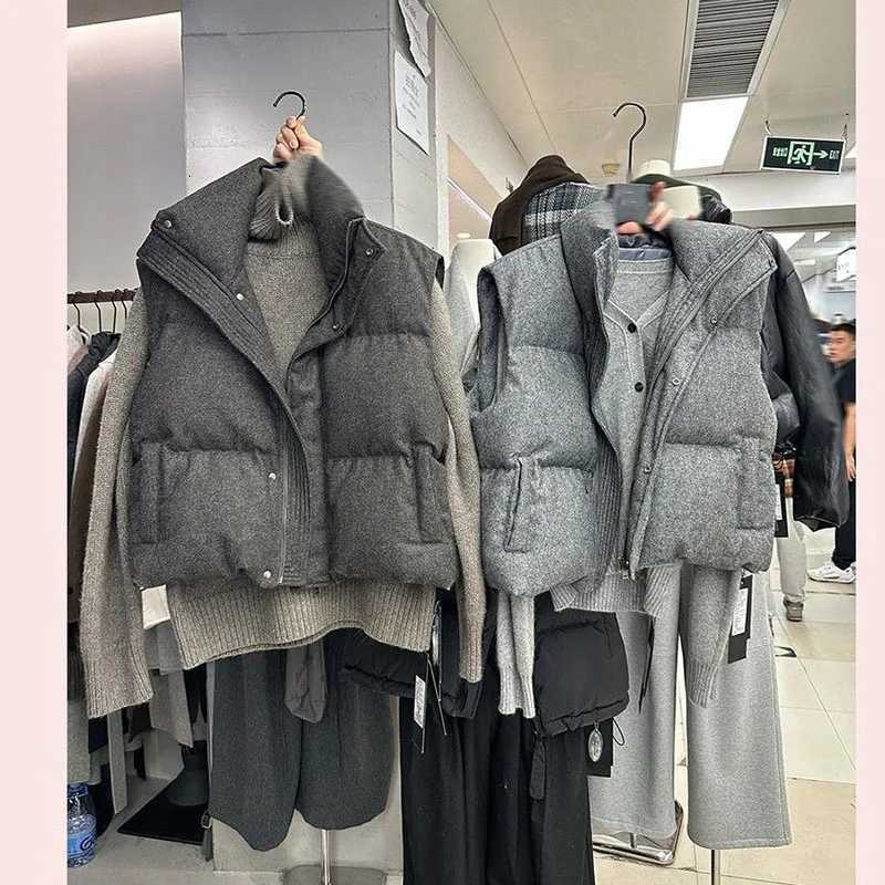 LadiesNew Short Stand-up Collar Down Cotton Vest Jacket Casual Wear Vest Design Sense Womens Cotton Vest Single-Breasted JacketT251128