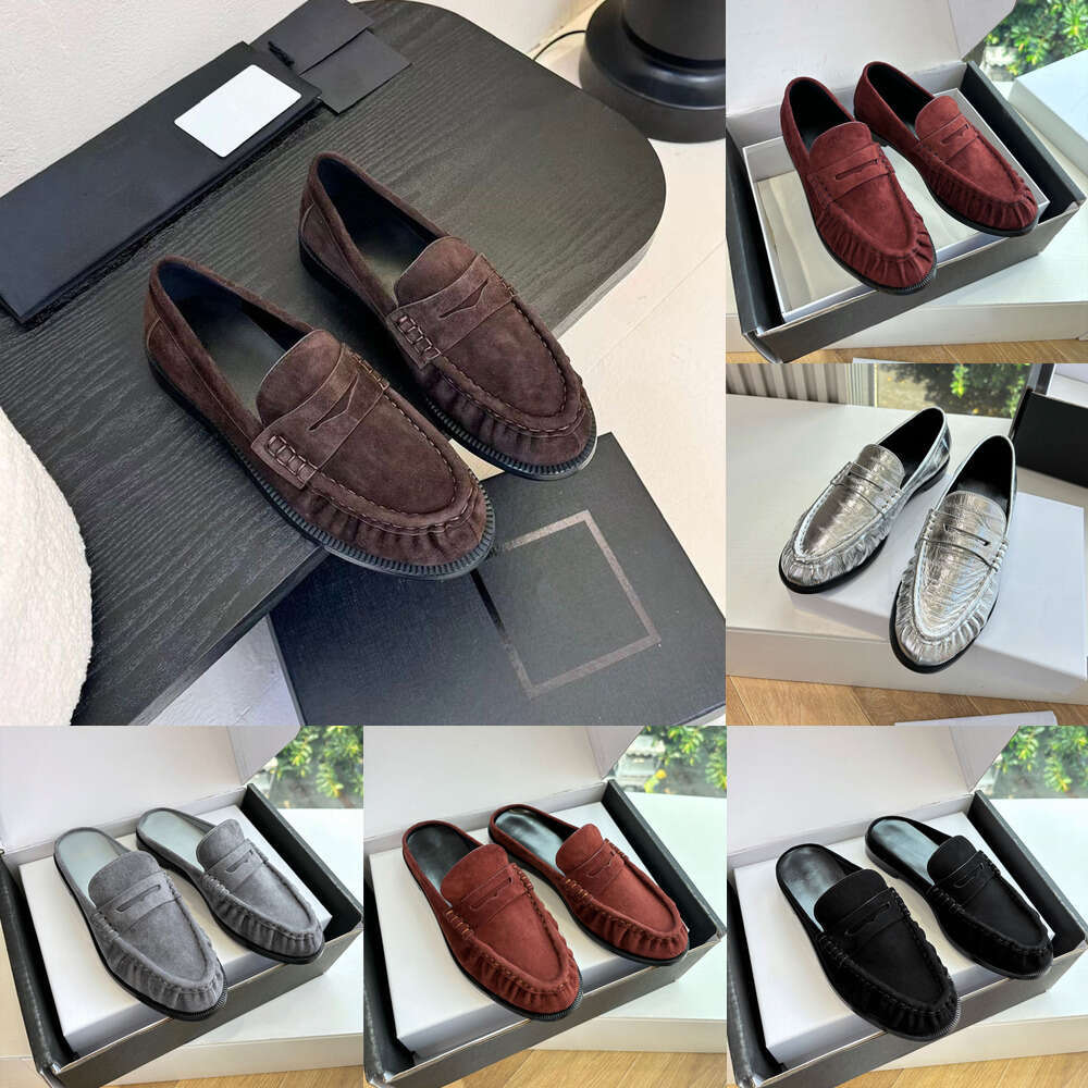 Luxury loafer mule clog sandal designer loafers for women laidy top quality Women's slip on Flat heel dress Classic brown Suede holiday Driving shoes Leisure Burgundy