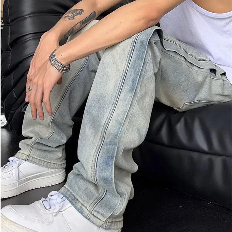 Cool Retro Washed Baggy Men Hip Hop Jeans Pants Fashion Straight Vintage Loose Denim Trousers Y2K Clothes 251128