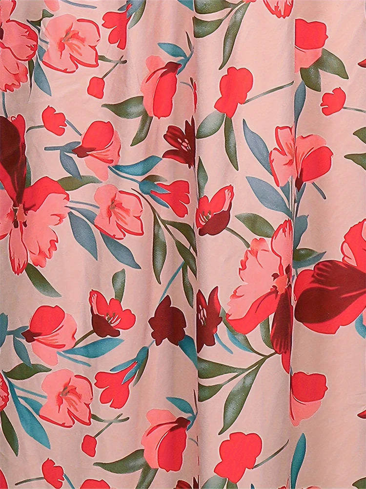 Plus Size Summer Bohemian Long Skirt Womens Big Flower Printed Elastic Waist High Waisted Ultra Short 250514