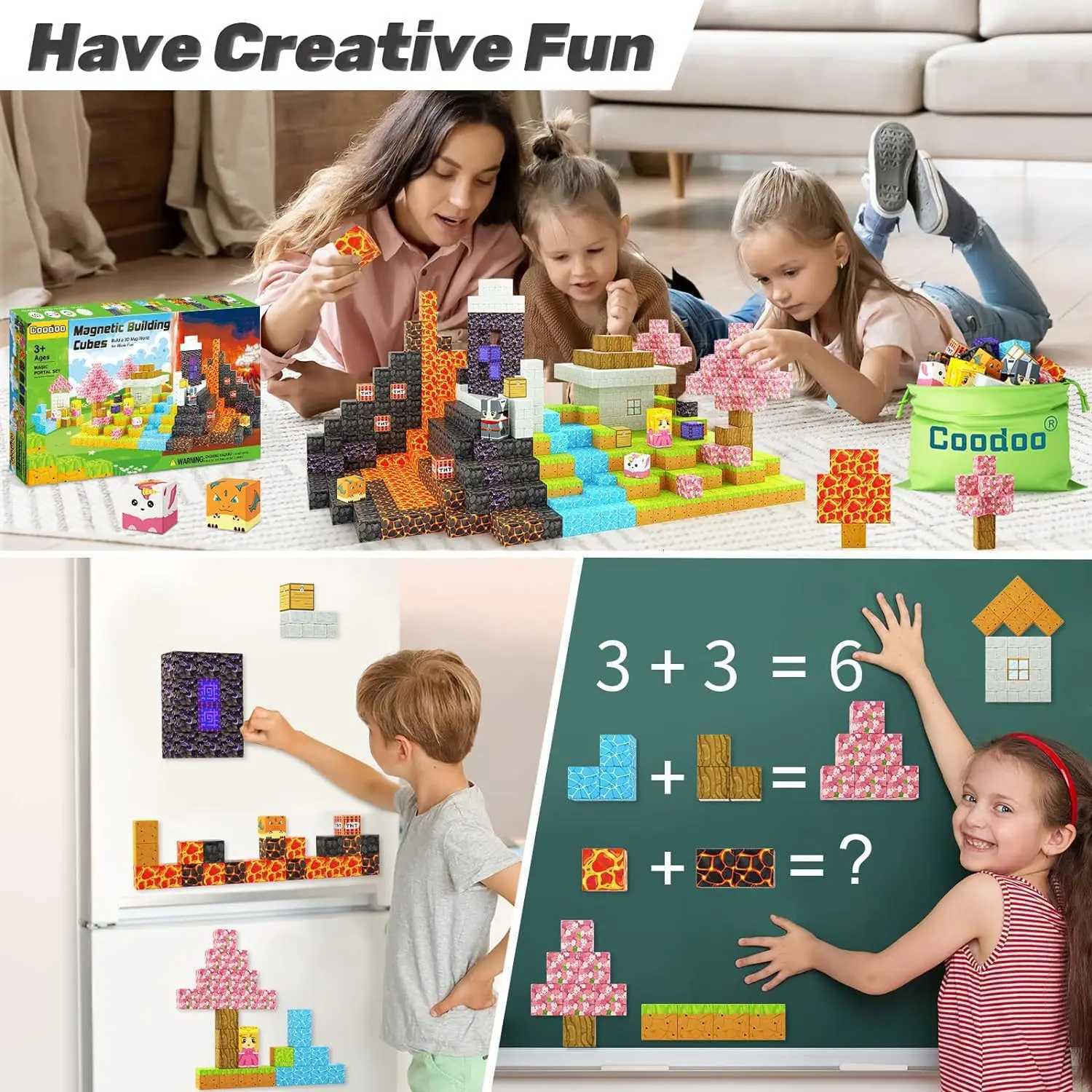 STEM Sensory Montessori Stacking Cubes Construction Set Magnetic Building Blocks Magnet Cube Mine Set Toys Birthday Gift Y251128