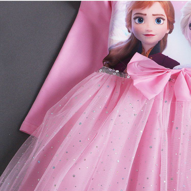 DISNEY Elsa princess dress kids designer clothes Spring and Autumn Girls' Long Sleeve Dress Children's Puff Sleeve Tulle Skirt