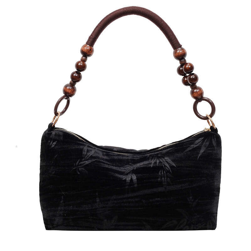 Vintage New Chinese Underarm Women's Trendy Simple Beaded Southern Style Classical Single Shoulder Velvet Bag Light Luxury - view 7