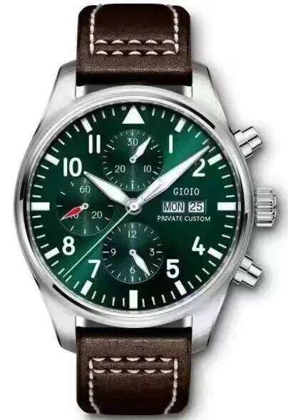 New Luxury 43mm High Quality Men Automatic Mechanical Watch Big Brown Black Leather Pilots Stainless Steel Luminous Green Coffee