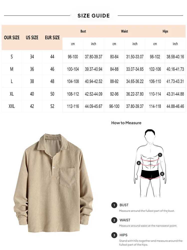 Mens Ribbed Corduroy Long Sleeve Casual Shirt Half Button Collared Outfits Plain Top with Pocket Fall Winter Shirts PulloverW251128