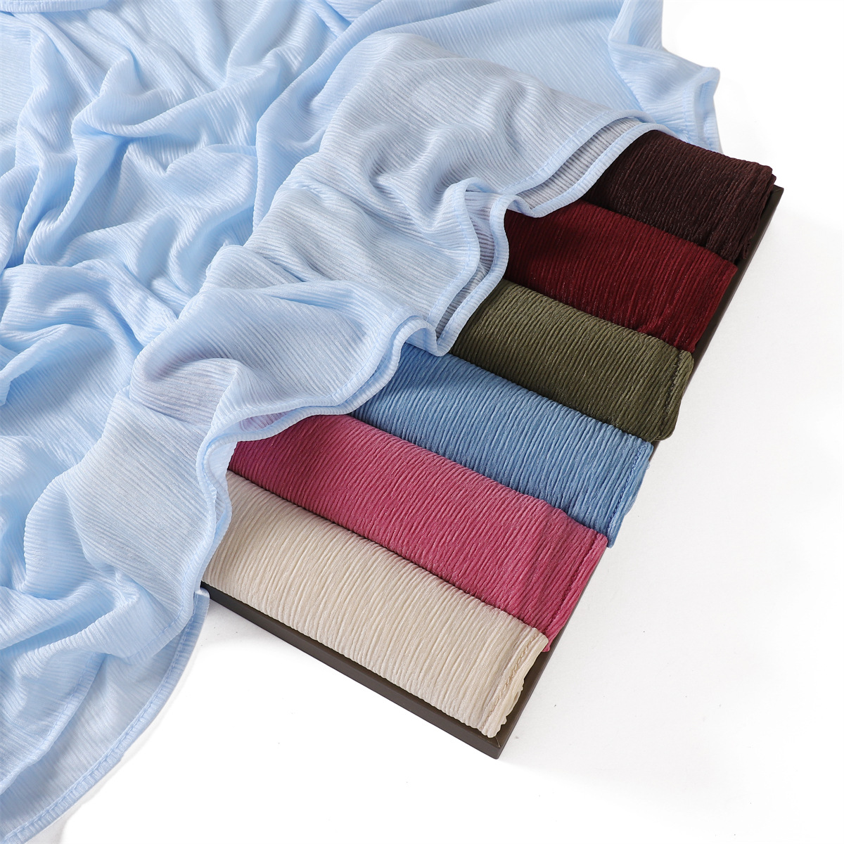 K547 Cross-border new women's soft solid color elastic breathable wrinkled jersey pleated head scarf hijab scarf