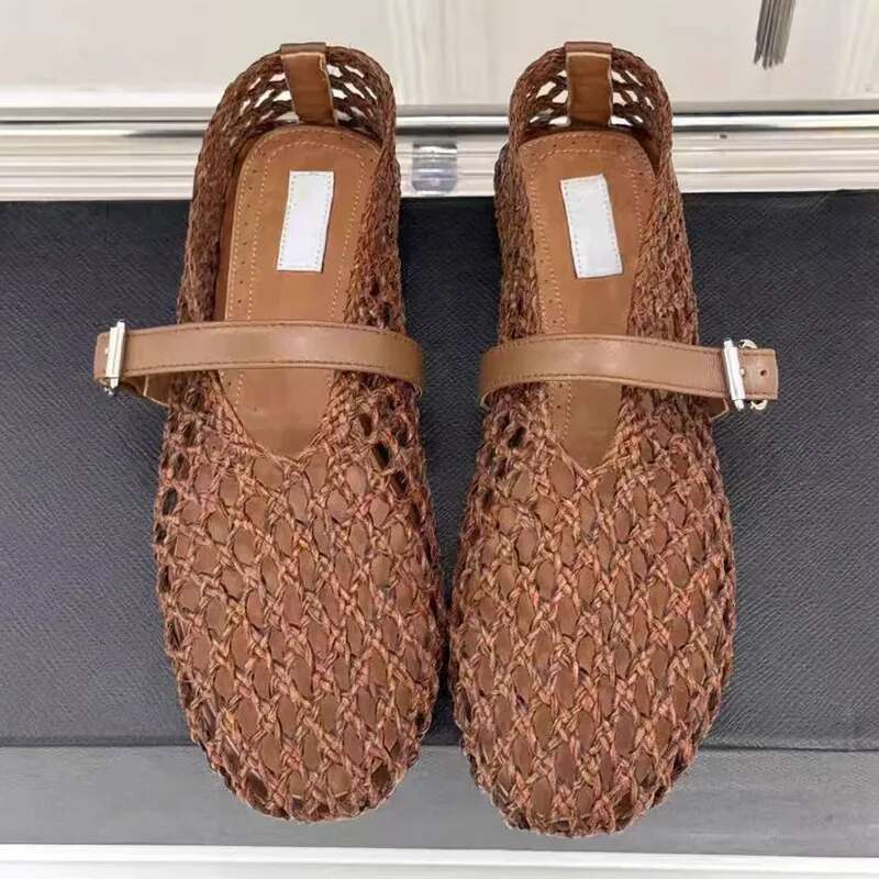 2025 Spring/Summer New Vine Grass Fishing Net Cave Sandals Women's Flat Ballet Mary Jane Casual Single Shoes