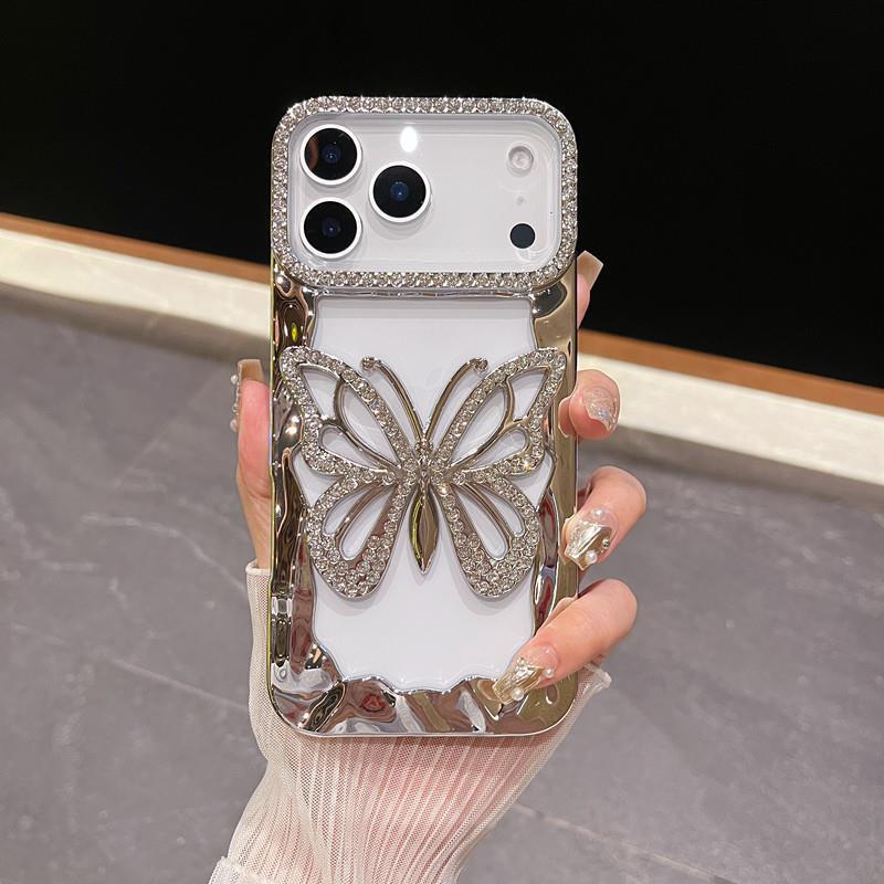Hollow Large Butterfly Rhinestone Phone Case iPhone 17 Pro Max Compatible with 16/15 Pro Soft Luxury Electroplated Case New