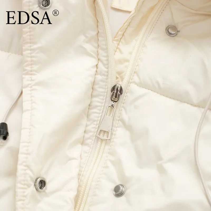 EDSA Women Hooded Waistcoat Padded Vest Jacket with Drawstrings Side Zip Warm Autumn Winter OuterwearT251128