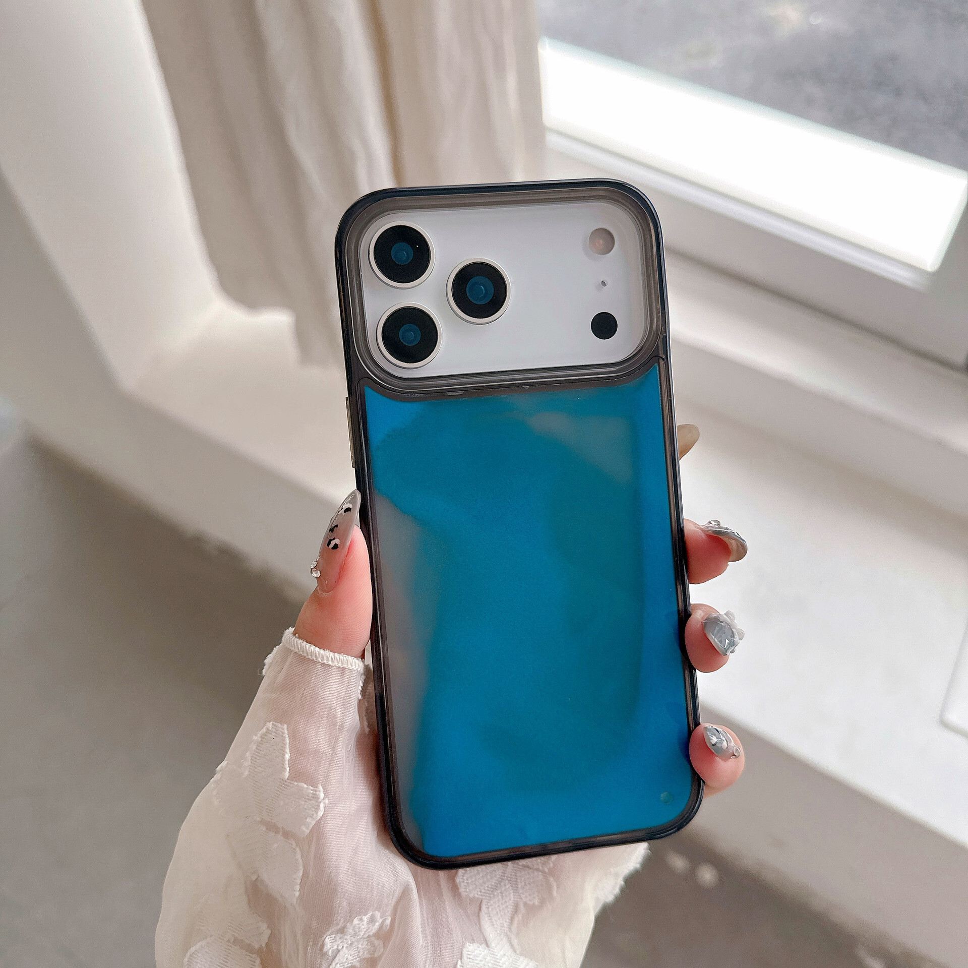 Transparent Luminous Liquid Sand Phone Case iPhone 17 Pro Max Compatible with Apple 16/15/14 Pro Soft Edge Hard
