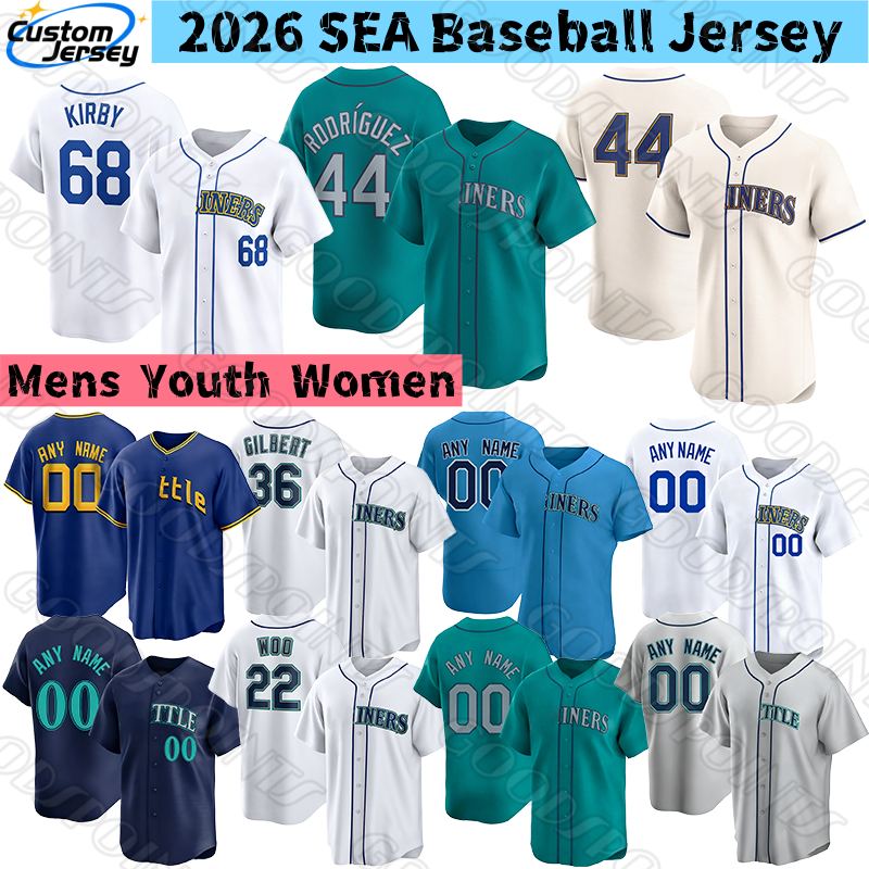 SeattleS Mariners jersey 29 Cal Raleigh Julio Rodriguez Logan Gilbert George kirby Bryan Woo Andres Munoz Castillo Raley Speier Young Ford Robles Baseball Jerseys