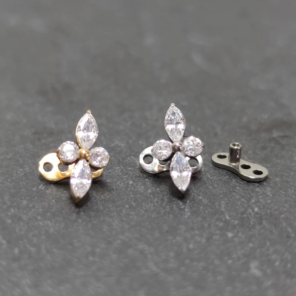 G23 Zircon Micro Dermal Anchor Piercing Tiny Dermal Anchor Flower Surface Piercings Skin Diver Body Jewelry 250428